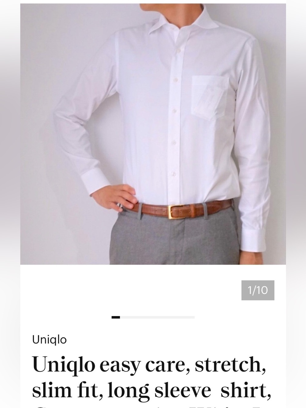 Uniqlo easy care regular fit White Button-Down Dress Shirt(100 % cotton unisex